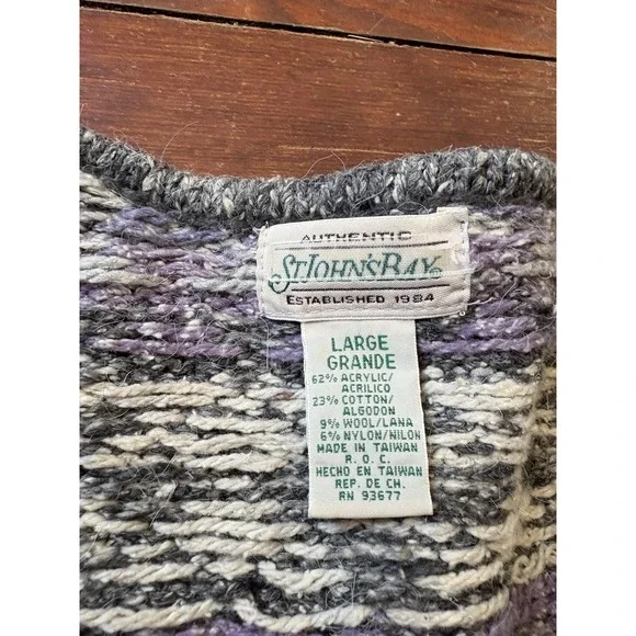 Vintage 90s St. John's Bay Womens Fair isle Sweater Cardigan Zip Sz Large - Picture 4 of 9